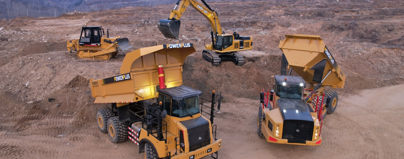 POWERPLUS excavator, roller and dump truck fleet working on site