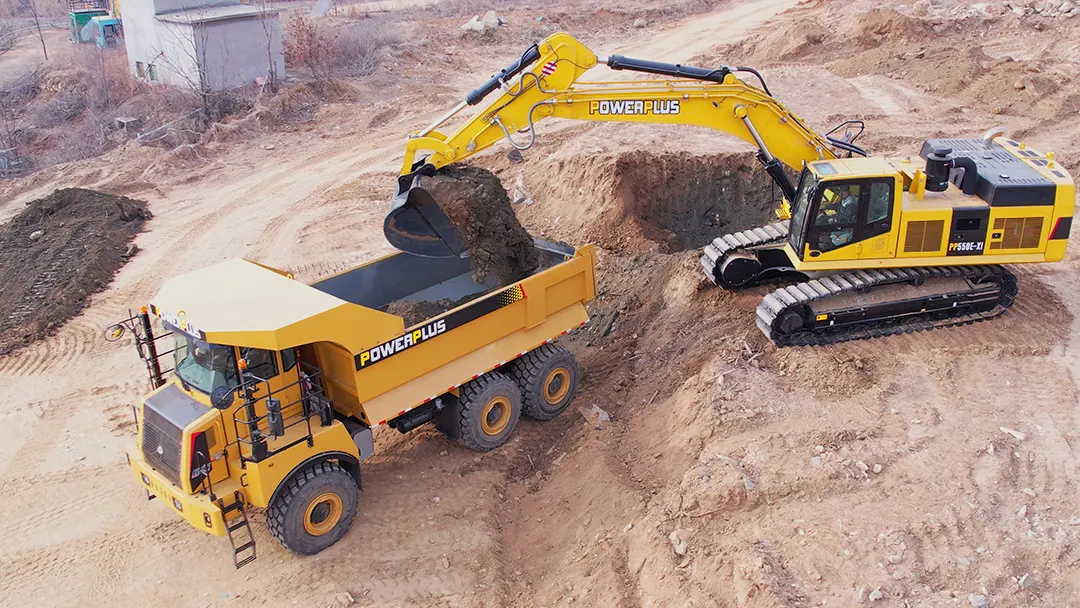 POWERPLUS PMT645 wide body dump truck hauling on site